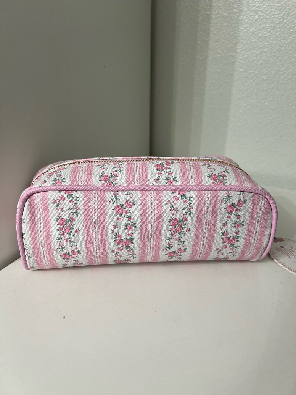Pink Floral Stripe Cosmetic Bag
